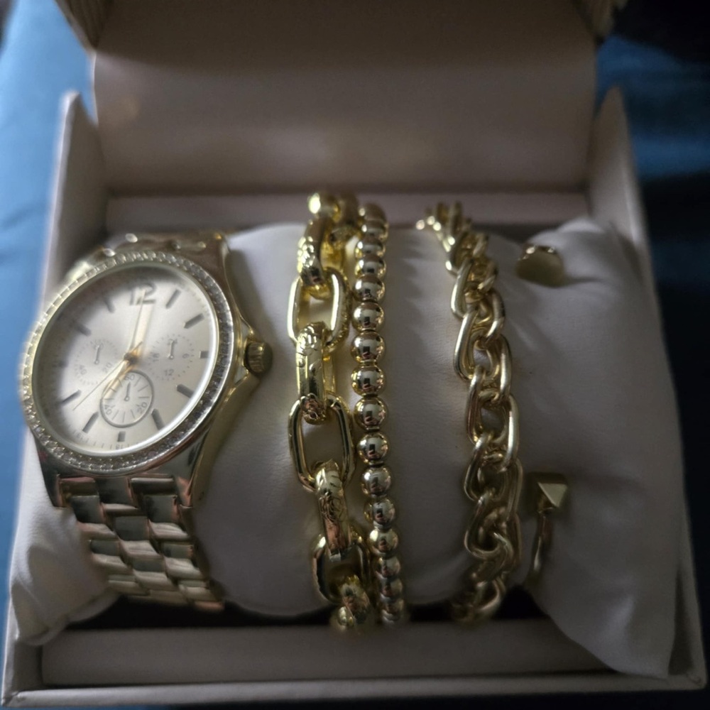 Gold Watch and Bracelet Set